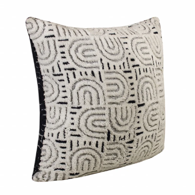 30" X 30" White And Blue 100% Cotton Geometric Zippered Pillow