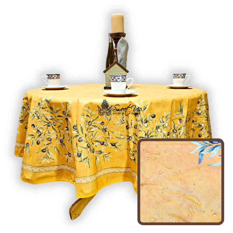 Provence d'Olives Wipeable Tablecloth, Spillproof, French Acrylic Coated, Gold