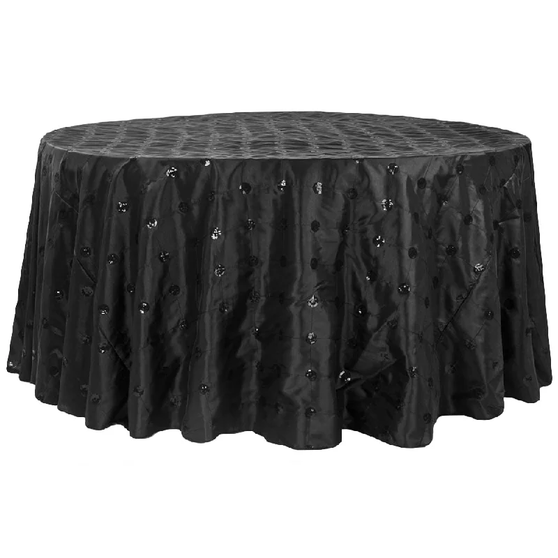 Sequin Embroidery Taffeta 120" Round Tablecloth - Black