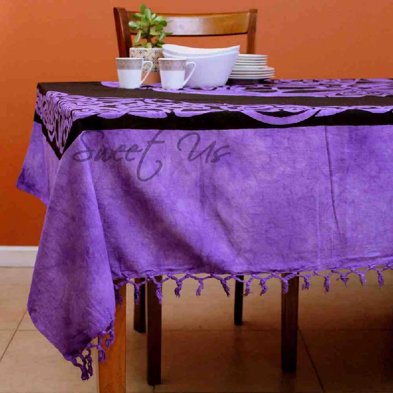 Heavy Cotton Celtic Wheel Tablecloth with Fringes Purple Black