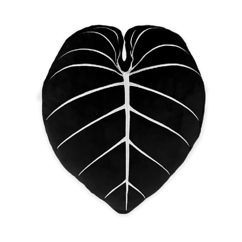 Philodendron Gloriosum Leaf Plush Pillow - Obsidian