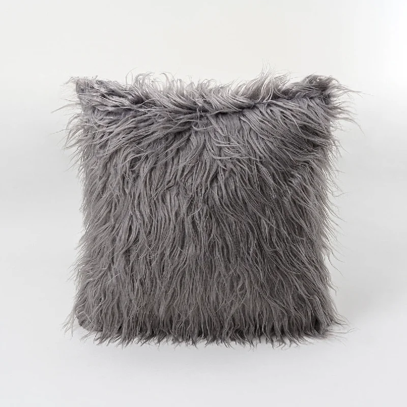 Furry Pillow Cover & Cushion / Gray