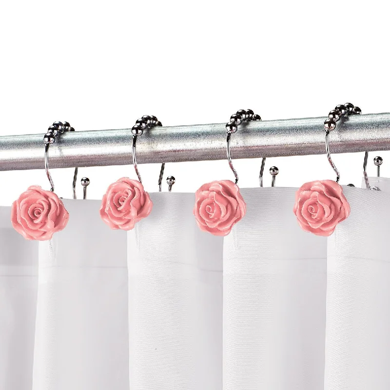 Rose Bathroom Shower Curtain Hooks - Set of 12 - Pink